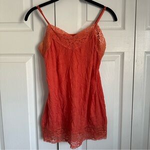 Vintage Piper & Blue Crinkle Coral Lace Trim V Neck Tank Top Fairy Sz M Y2K